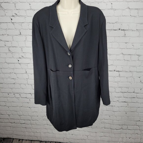 VTG J. Jill Black Wool Blend Stretch Lightweight Buttoned Lined Coat Size 18 - Picture 1 of 16
